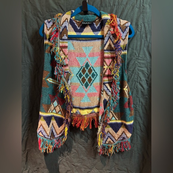 Bohemian Multicolor Geometric Pattern Poncho - Picture 1 of 5